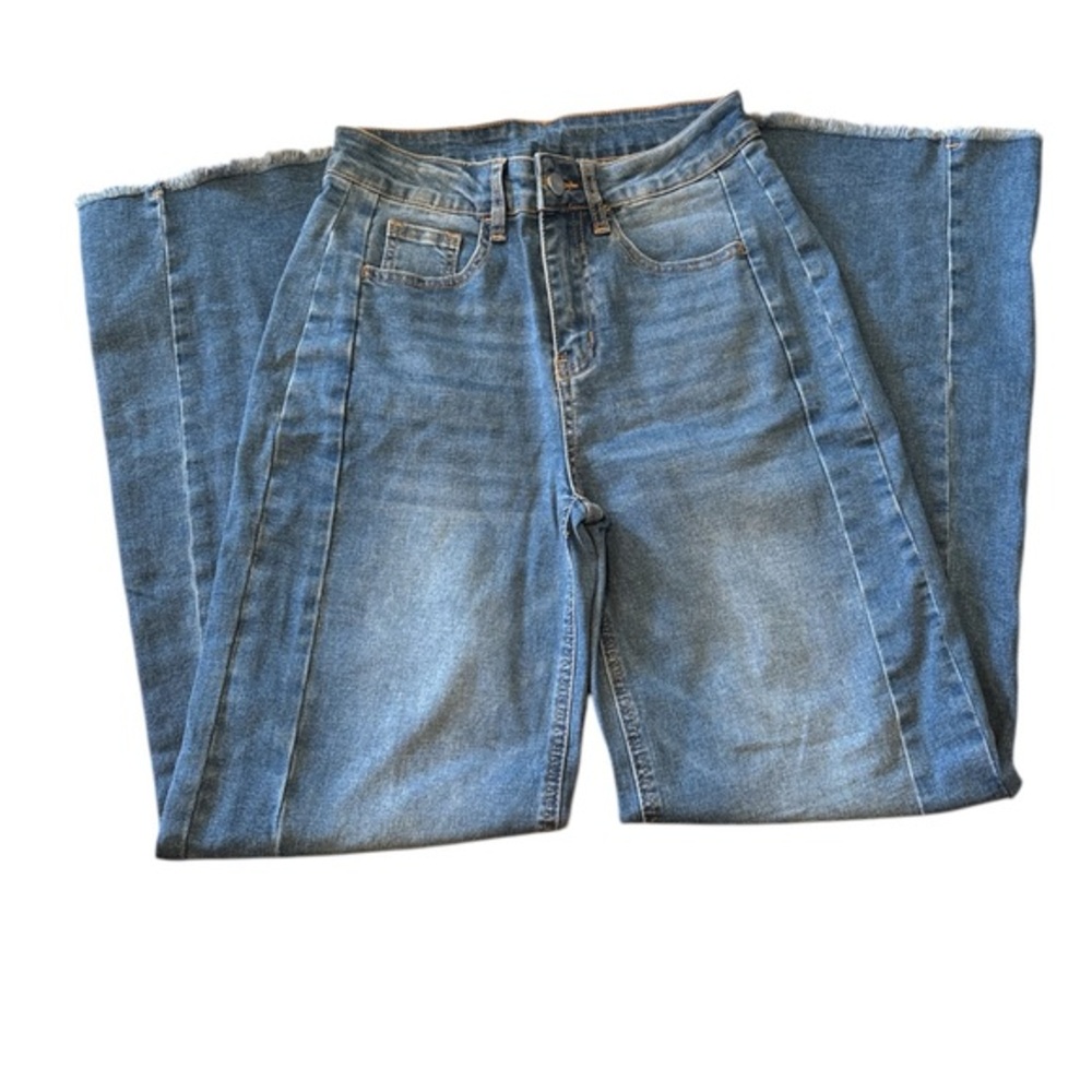 Sidefeel Women's Wide Leg Jeans High Waisted Strechy Raw Hem / NWOT - Size 4